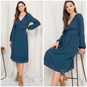LAST ONE❗️ROKOKO Dark Teal Polka Dot Flowy Midi Dress